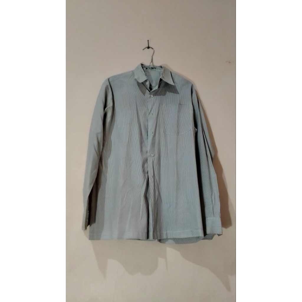[PRELOVED] BAJU KEMEJA LENGAN PANJANG PUTIH GARIS HITAM UNISEX//PRIA//WANITA