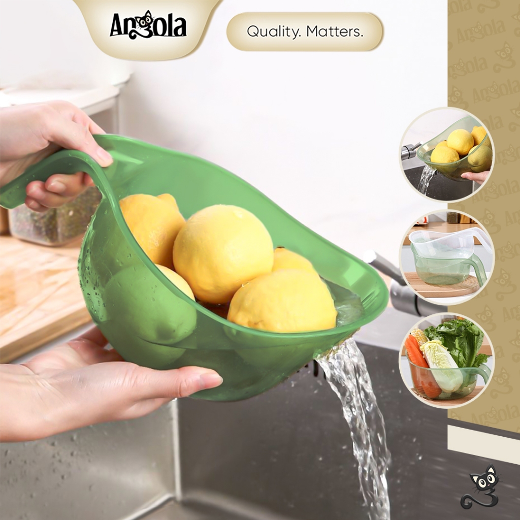 ANGOLA Saringan Pencuci Beras Transparan L03 Wadah Cuci Beras/Buah/Sayur Ekstra Besar Food Grade PP