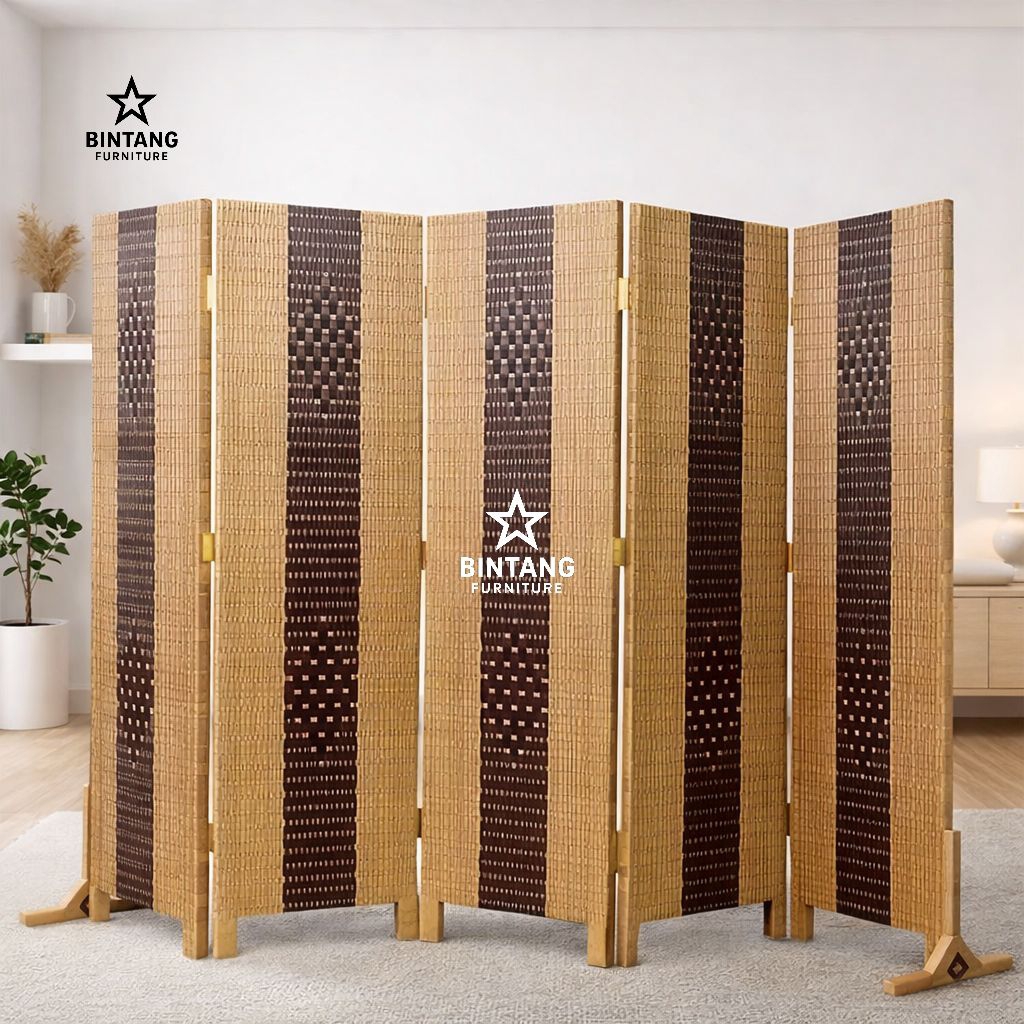 ( 5 PINTU ) Sketsel Rotan Sintetis Minimalis Pembatas Ruangan Sekat Ruangan Murah