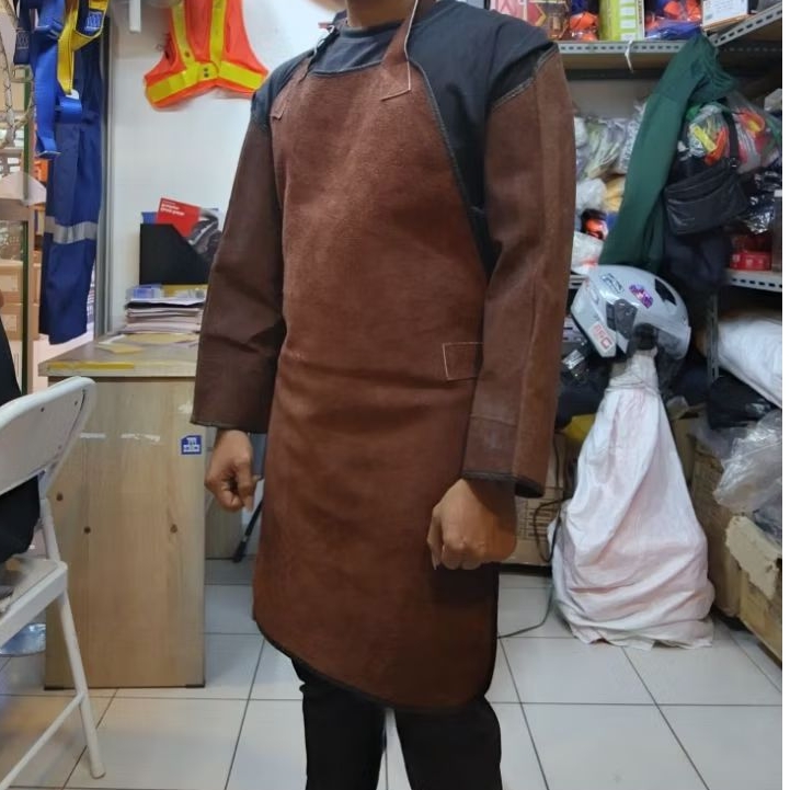Wekder Apron Kulit Coklat / Welding Apron Las Kulit - Celemek Apron Fullset