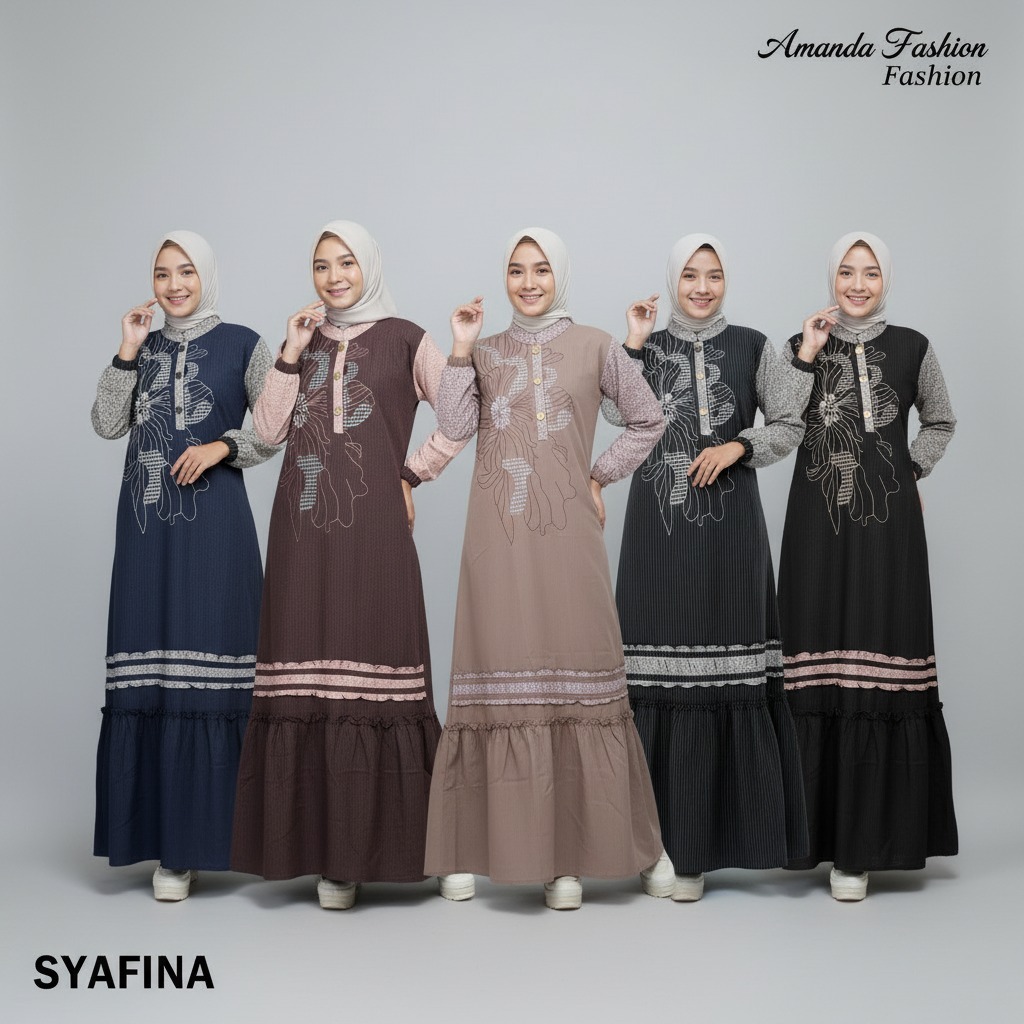 Gamis Amanda Syafina Bahan Bugatti Motif Salur Mix Jaguar Motif Bordir Bunga Mewah (Free Pouch, Good