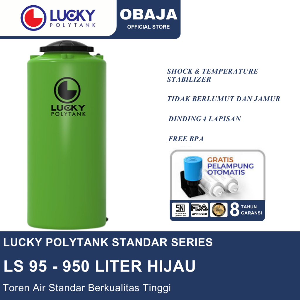 Lucky Polytank Toren Air LS 95 Hijau / Toren Air LS 950 Liter Hijau Lucky Polytank