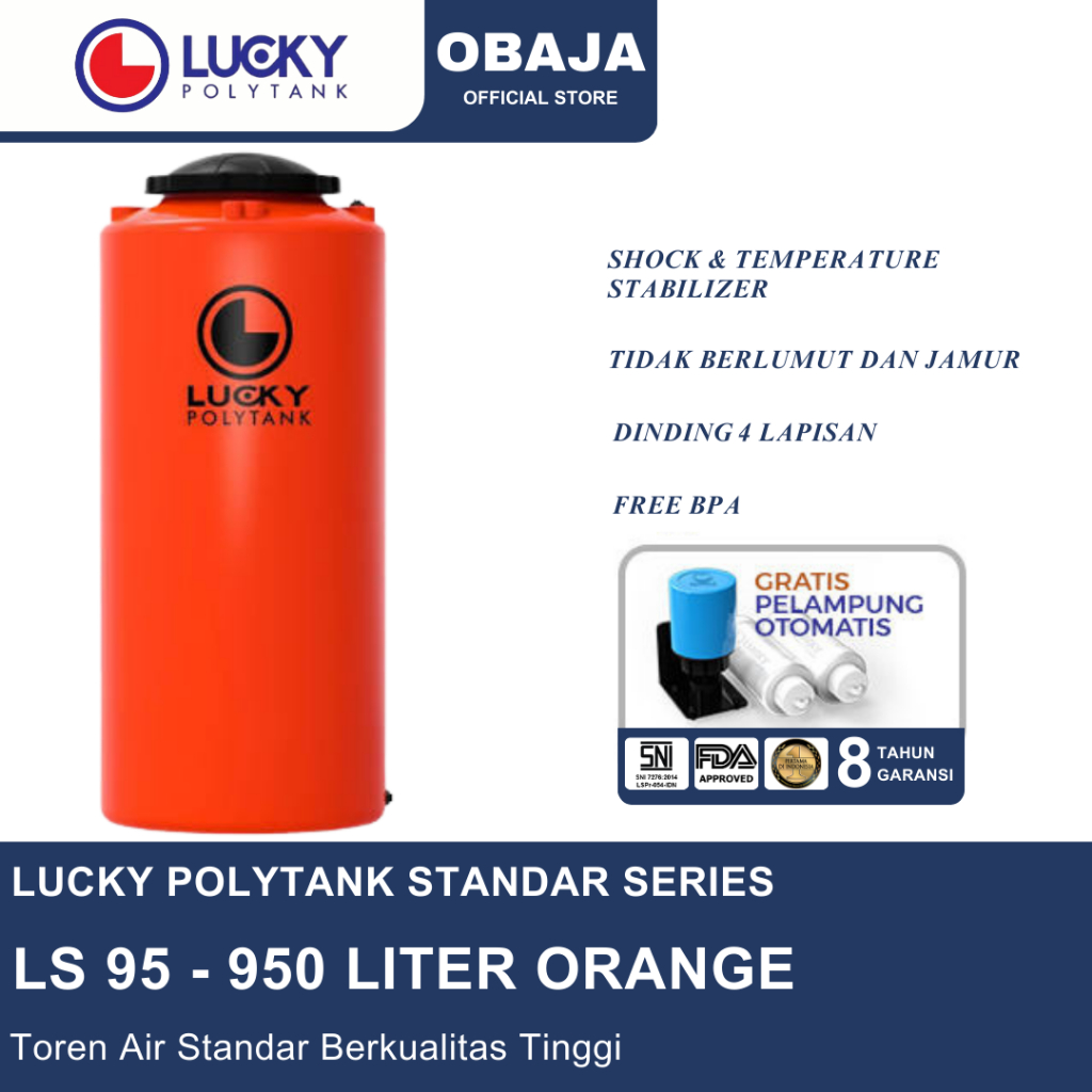 Lucky Polytank Toren Air LS 95 Orange / Toren Air LS 950 Liter Orange Lucky Polytank