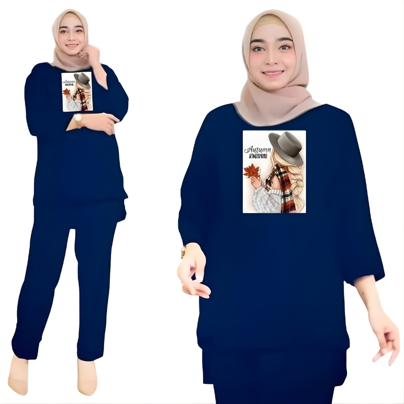Setelan Kaos Wanita Dewasa Oversize Ld 130 cm Terbaru Bahan Babyterry Baju One Set Jumbo Autumn