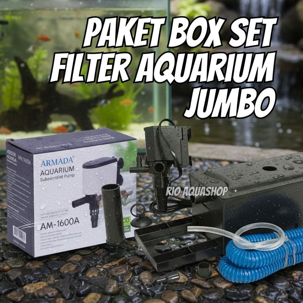 Paket Box Set Filter Aquarium Jumbo - Mesin Pompa Filter Aquarium 1 Set Besar 1400L/H