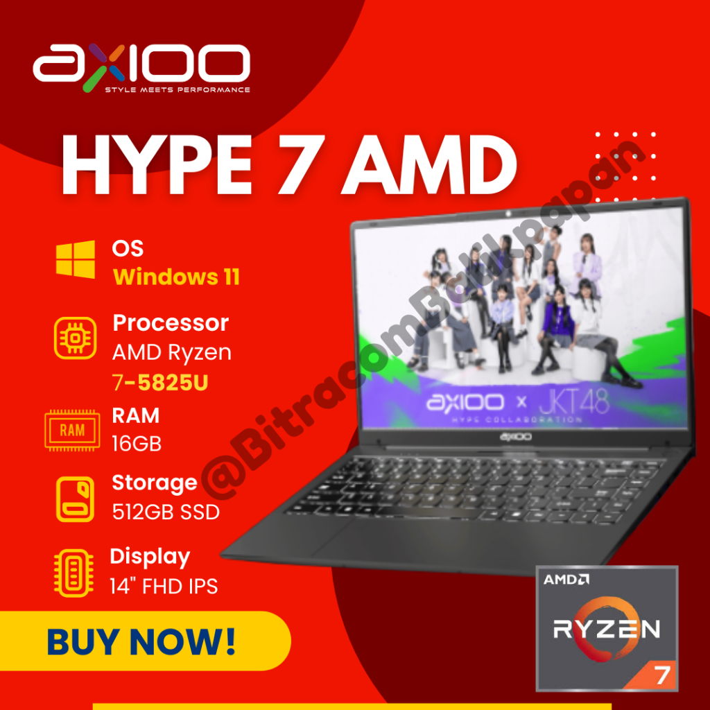 Laptop Axioo Mybook Hype 7 AMD X7-2-NBAXMH-X7525-165R1 AMD Ryzen 7-5825U Ram 16GB SSD 512G