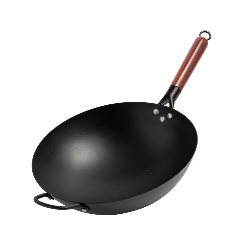 WOK Baja Carbon Gagang Kayu|Wajan Baja Hitam Anti Karat|anti Lengket