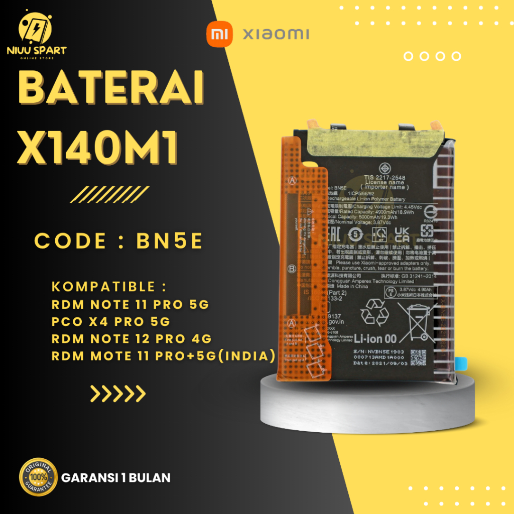 BATERAI BATTERY XIAOMI BN5E XIAOMI REDMI NOTE 11 PRO 5G XIAOMI / REDMI NOTE 12 PRO DOUBLE [IC POWER]