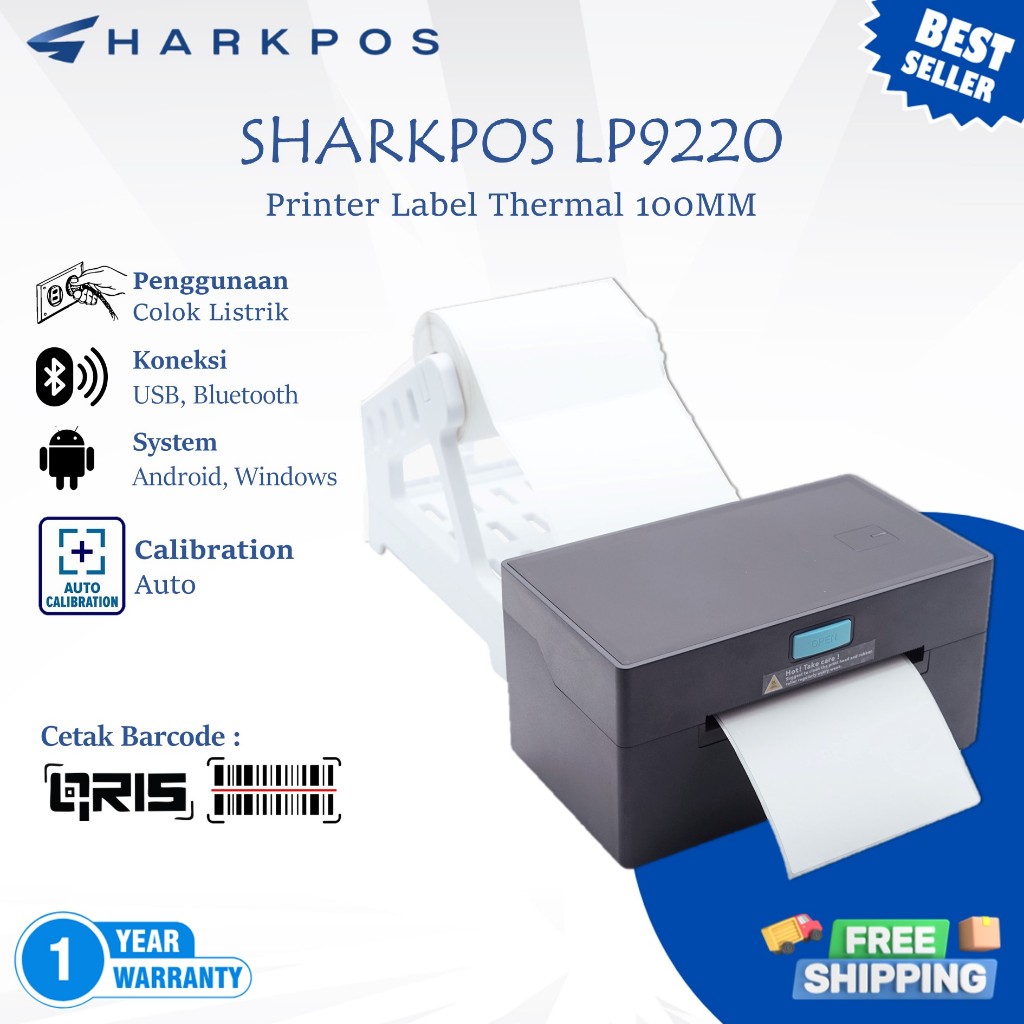Sharkpos LP9220 Printer Resi Bluetooth A6 Cetak Stiker Label Barcode Harga Thermal 100X150 ZJ9220