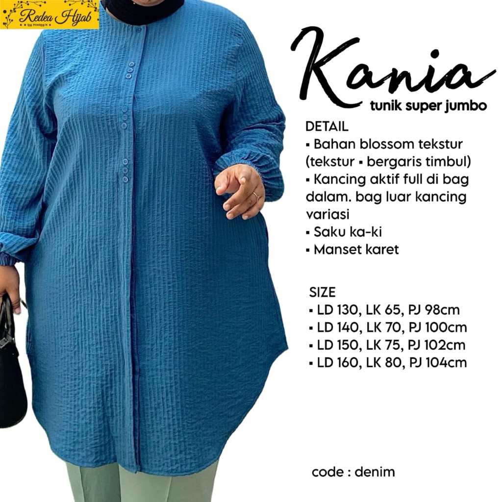 Atasan Wanita Muslimah Kania Jumbo Tunik Bahan Kaos Blossom Motif Polos Busui Friendly Allsize LD115