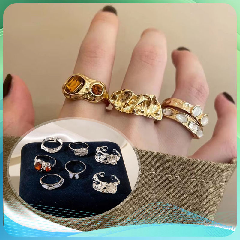 Cincin Set Isi 7 Pcs Unik Geometri Cincin Bersarang Cincin Set Fashion Set Cincin Gaya Retro Vintage