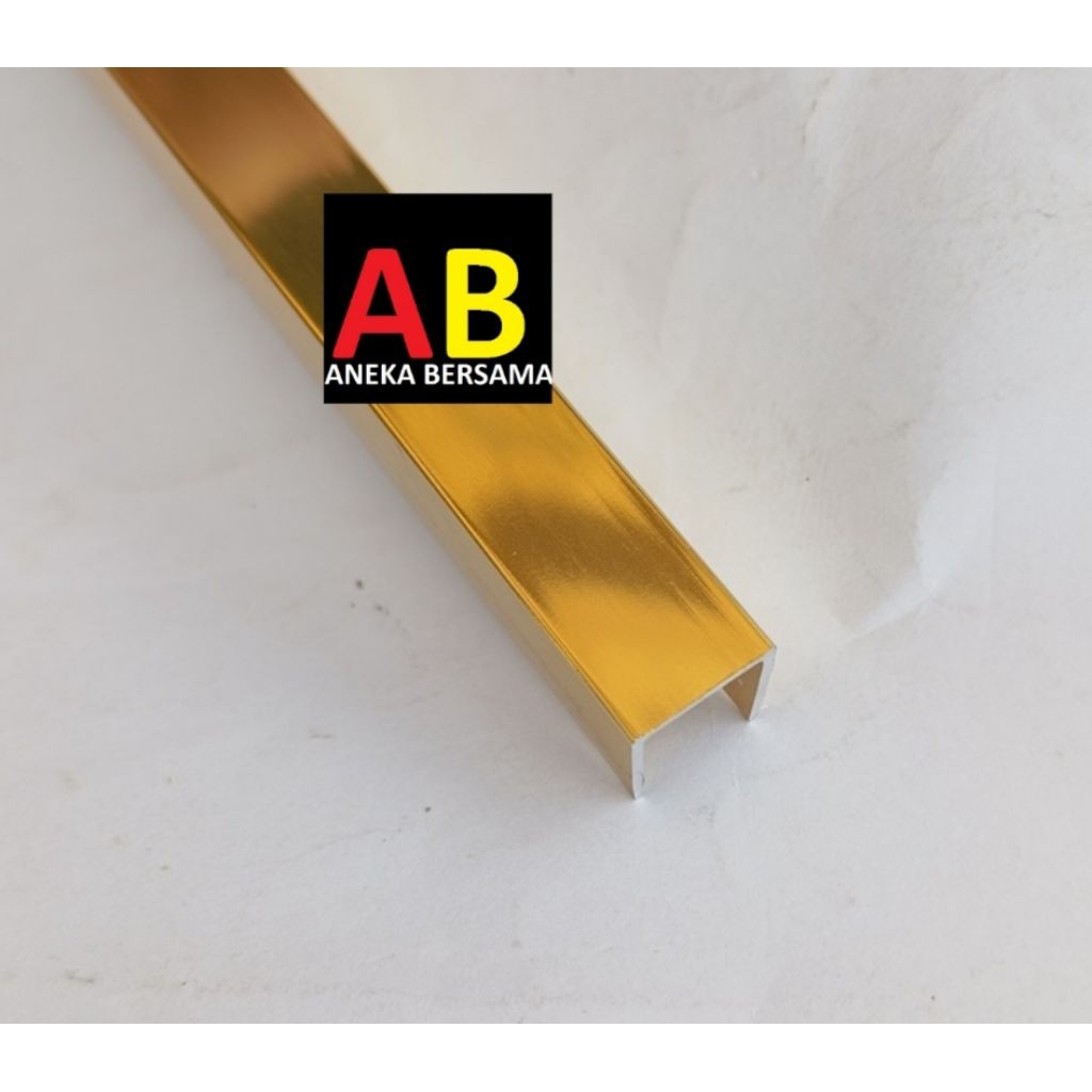 Lis U Aluminium Gold 1cm x 1cm x 1cm Panjang 150cm
