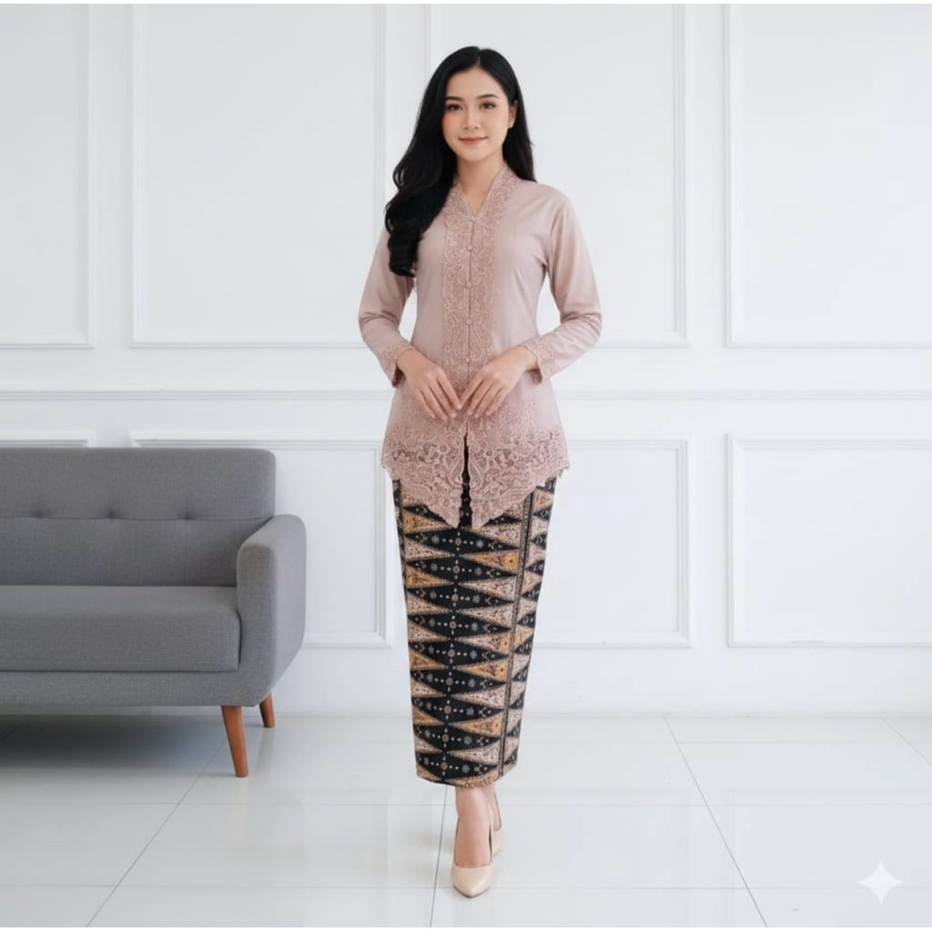 (Size Jumbo S-6L)Setelan Kebaya Encim Bordir Senada Polos/Kebaya Wanita Modern/Kebaya Encim Nasional