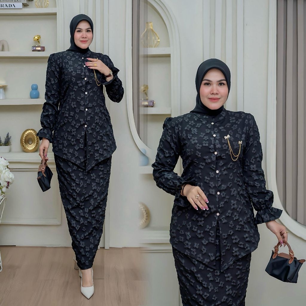 Set Kebaya Nurhaliza 2 Premium Black Metalic
