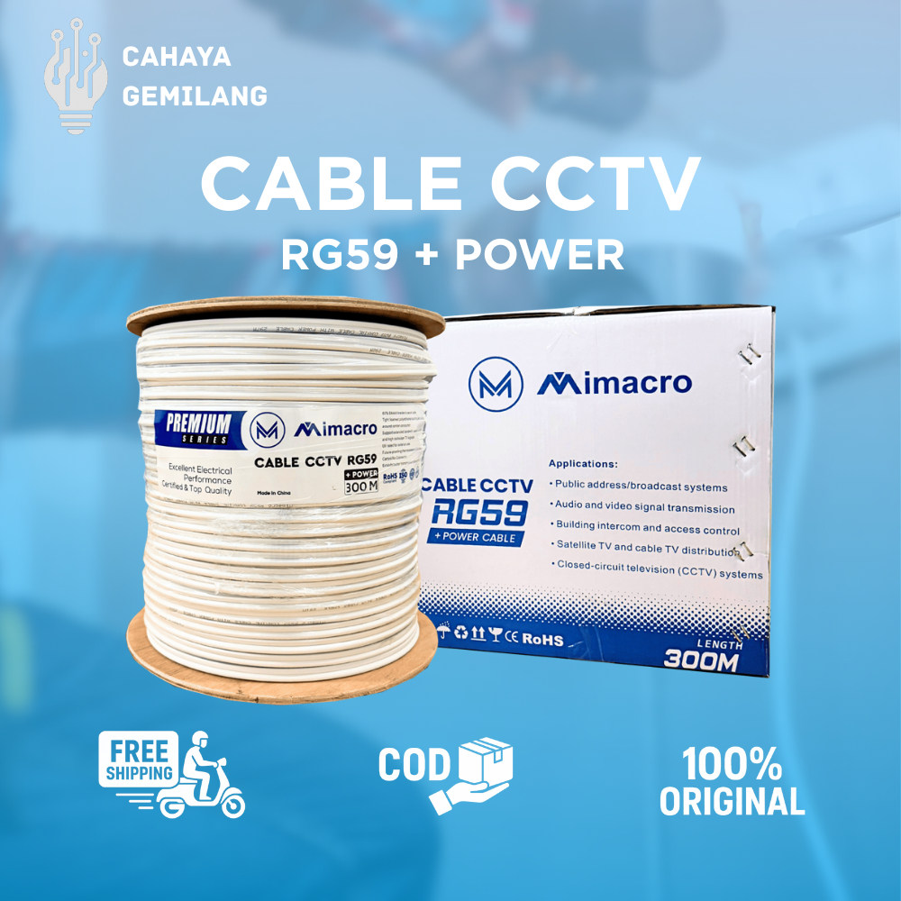 Kabel CCTV RG59 Plus Power 100M & 300M | Kabel CCTV Coaxial + Power Full Tembaga Premium MIMACRO
