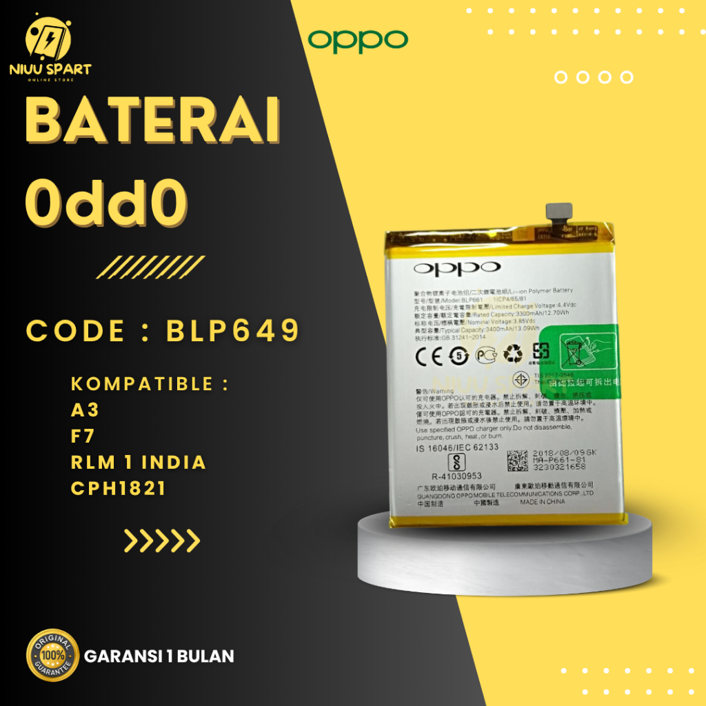 BATERAI BATTERY OPPO BLP661 F7 / F7 PRO/ A3 DOUBLE [IC POWER] ORIGINAL