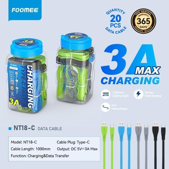 Foomee NT18-C Cable Data Flat Type-C C 3A Fast Charging NT18c 1Toples