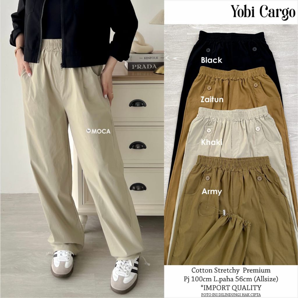 Yobi Cargo Pants Celana Panjang Wanita Bahan Premium Original Ori Moca Berlabel