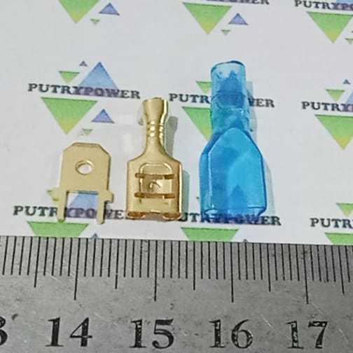 10SET   GOLD skun pcb 6.3mm male female selongsong karet biru 6,3mm untuk skun PCB cowo cewe biru pu