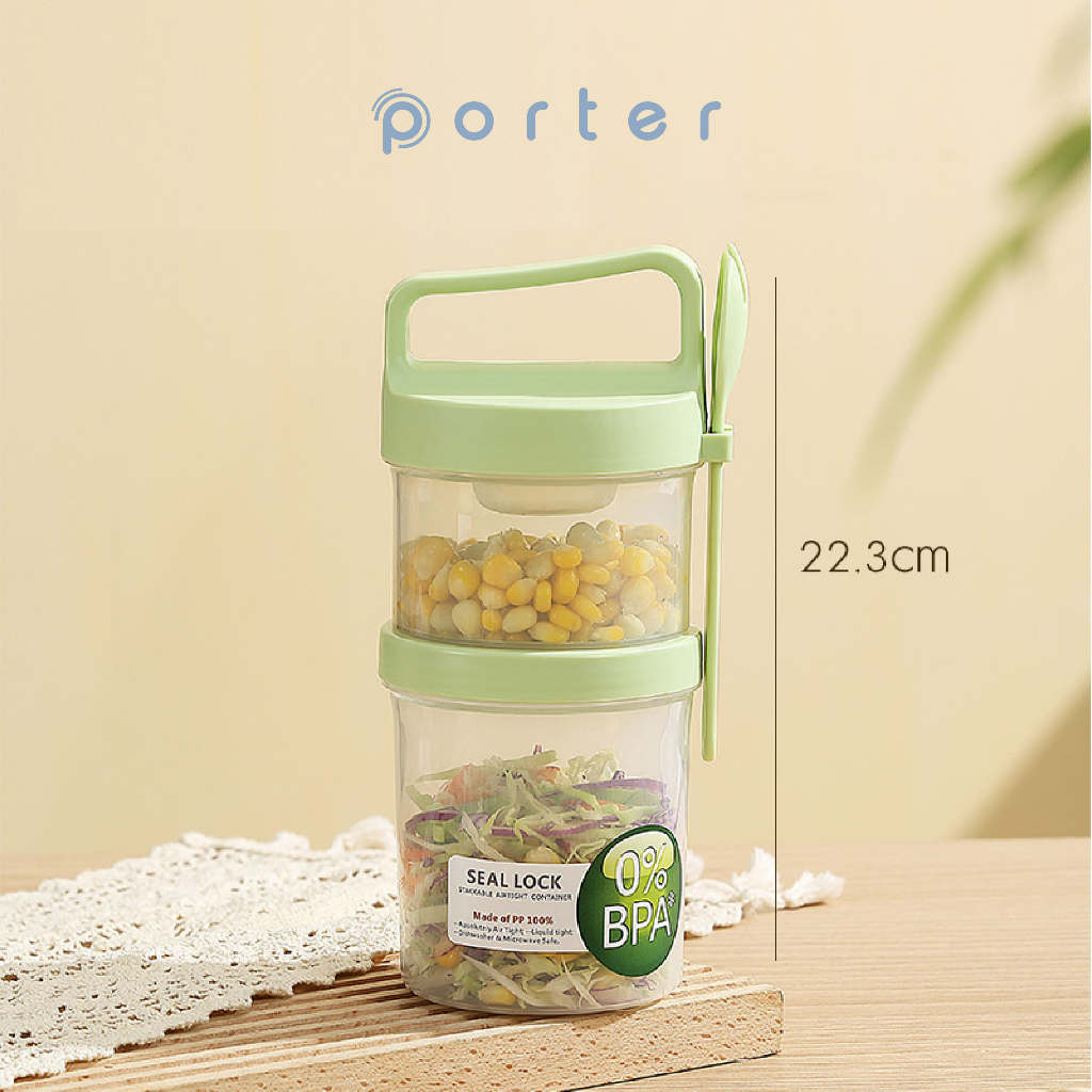 PORTER 2 Ways Container | 2 in 1 Yogurt Cup | 2 IN 1 Food Container | Tempat penyimpanan makanan / S
