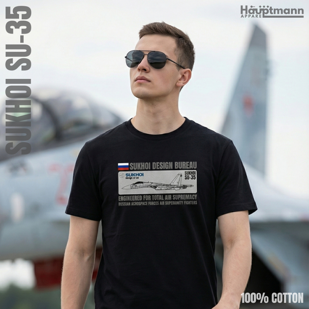 Hauptmann Kaos / T-Shirt - Sukhoi SU-35 Super Flanker - Jet Fighter Russian Air Force - Cotton - Uni