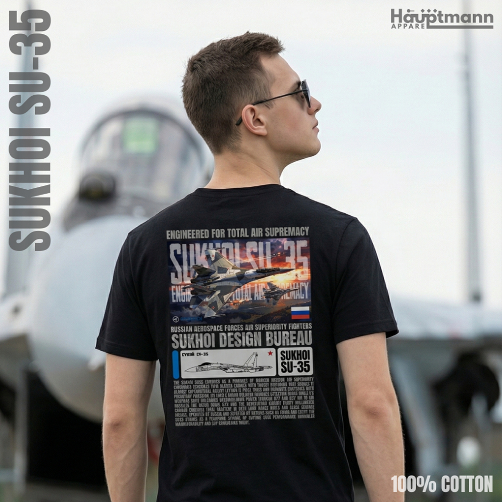 Hauptmann Kaos / T-Shirt - Sukhoi SU-35 Super Flanker - Jet Fighter Russian Air Force - Cotton - Uni