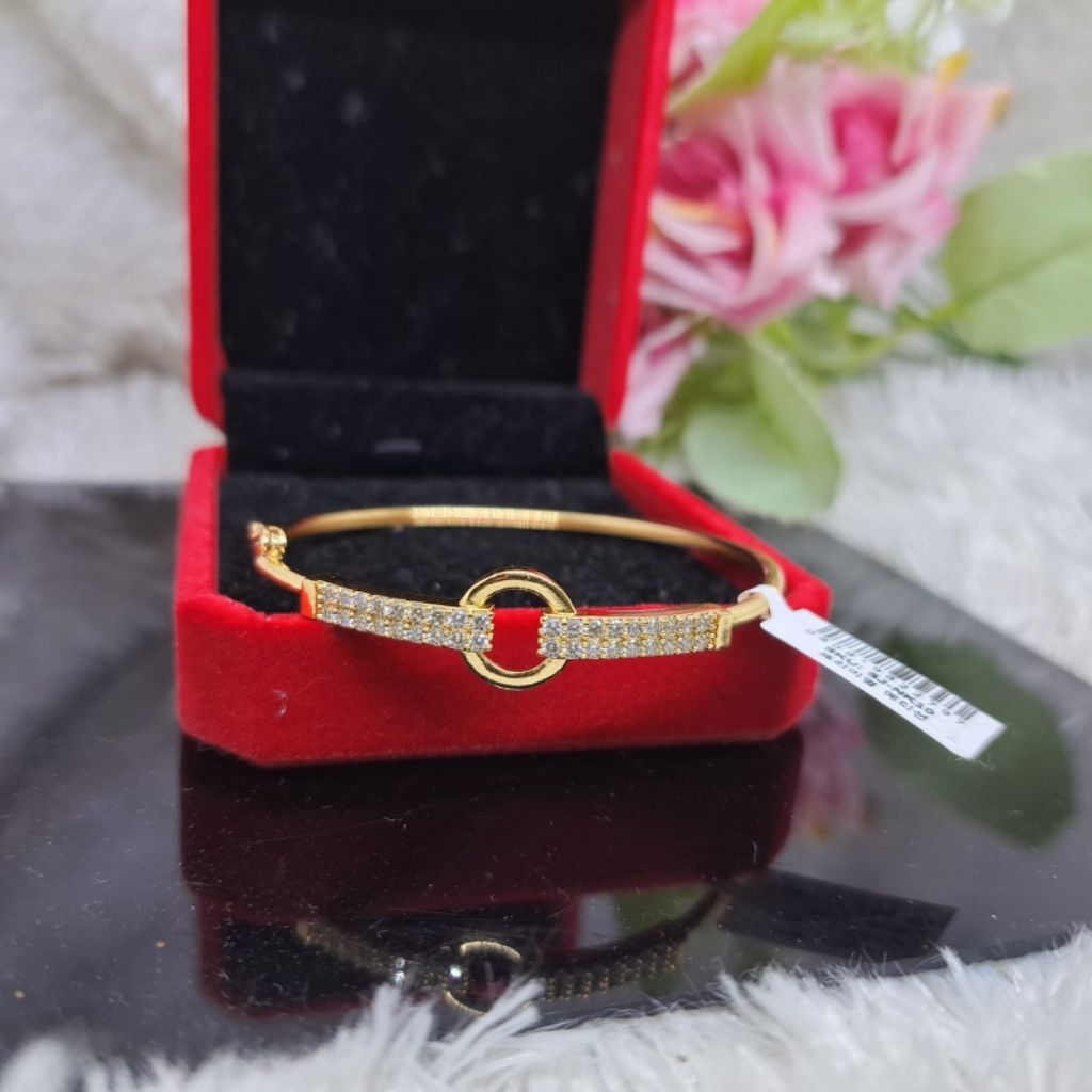 Gelang Bangle Pengait Samping Bulat Rhodium Anti Karat Lapis Emas