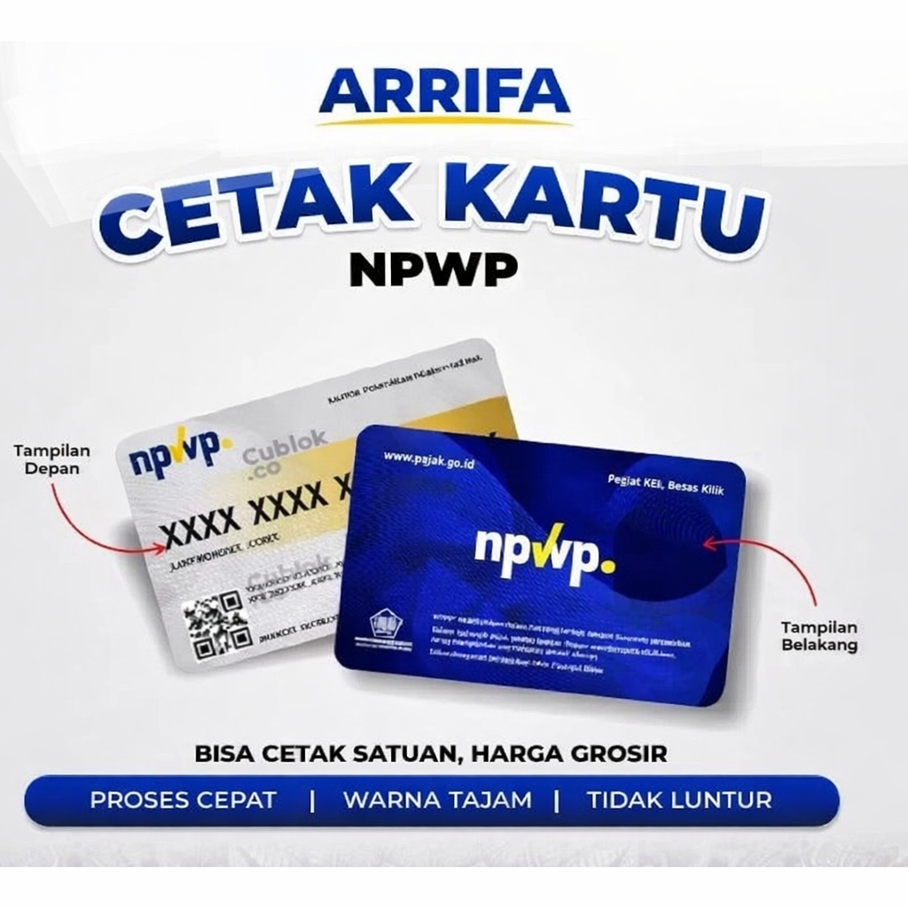Cetak Kartu NPWP PVC Tebal 5.4x8.6cm - Anti Air, Hasil Tajam, Tahan Lama
