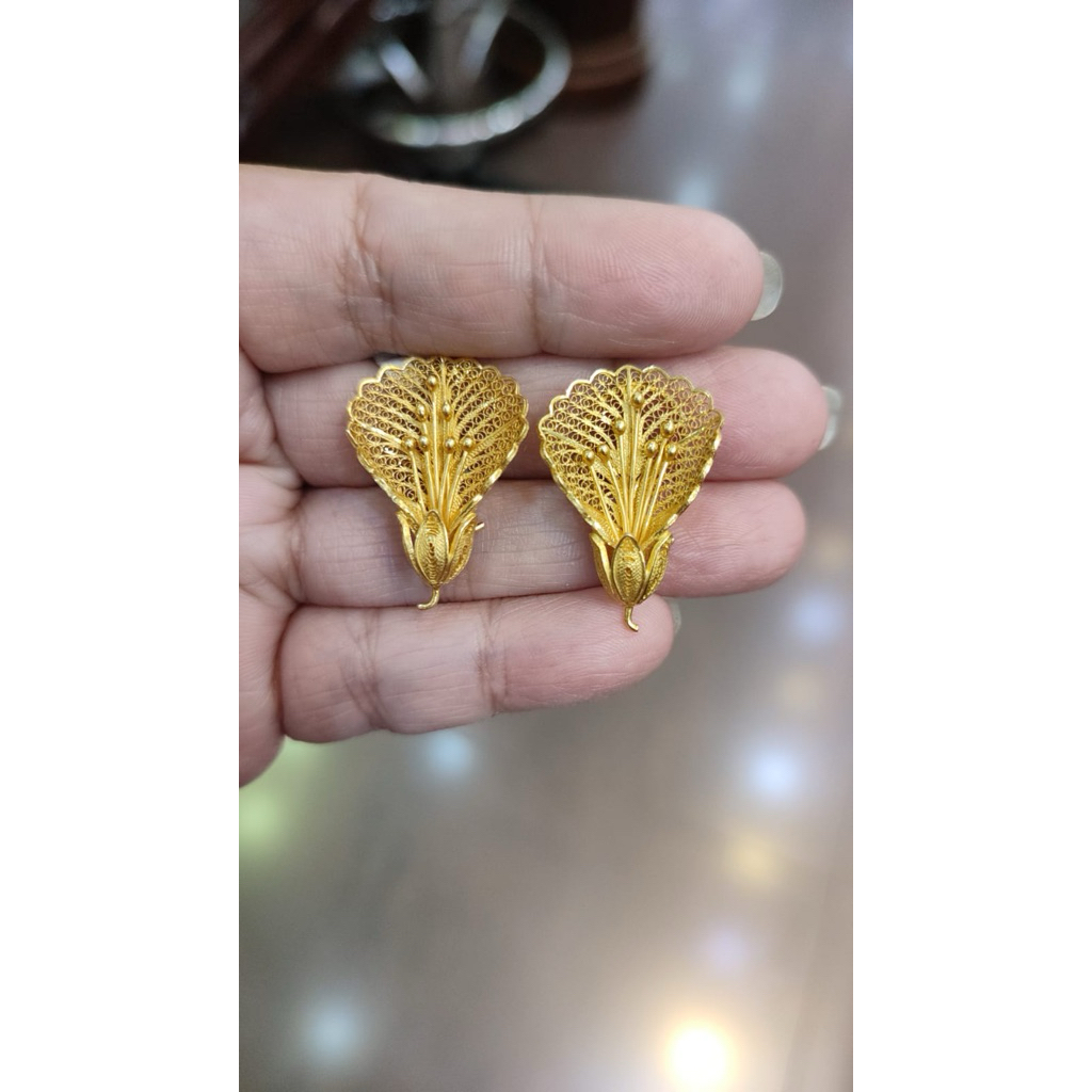 Giwang emas asli kadar 875 model bunga
