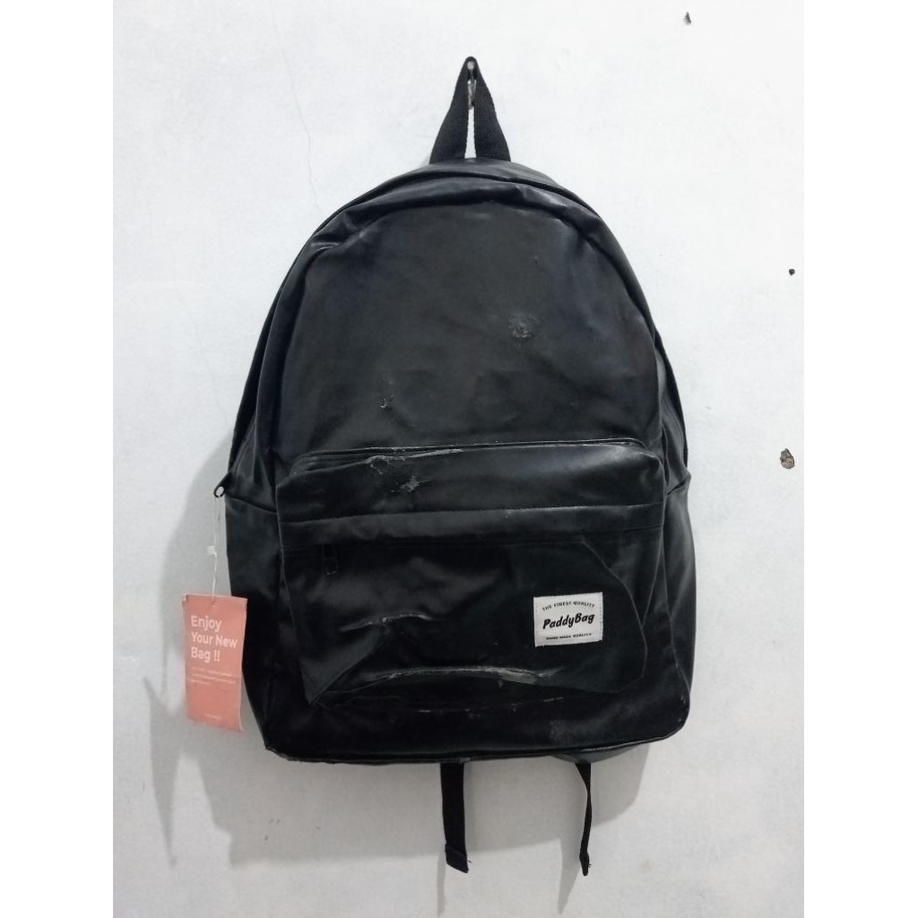 RANSEL BACPACK HITAM PRIA WANITA PL | RANSEL BACKPACK POLYBAG KULIT SINTESIS