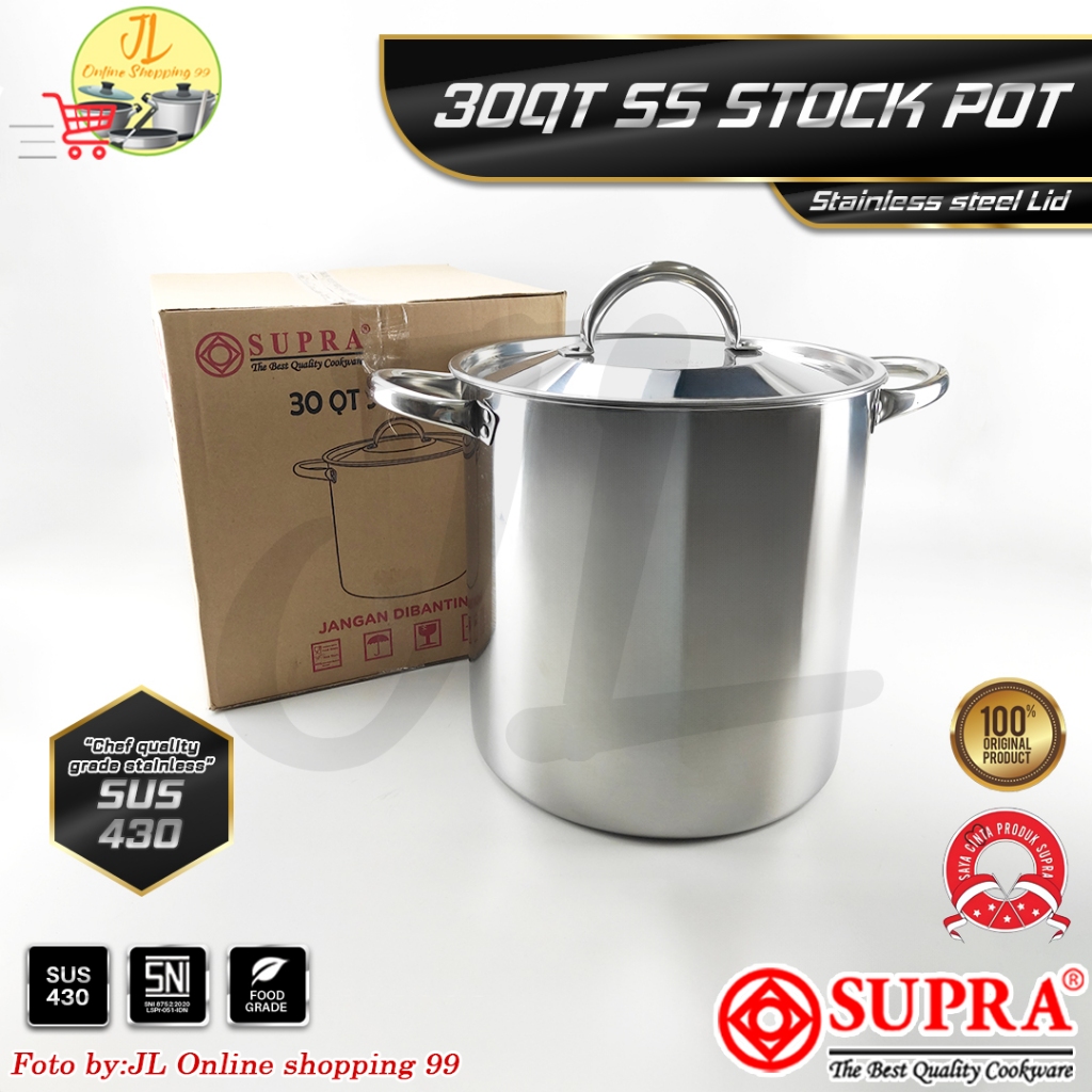 SUPRA stockpot 30qt / 28,5liter / panci jumbo stainless + tutup / panci sayur