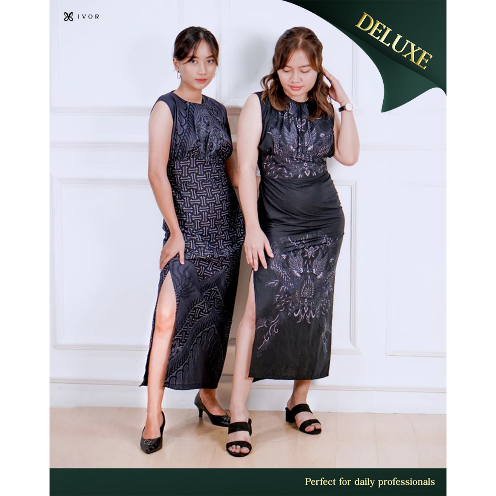 IVOR Windu Dress Slit Batik Navy Wanita