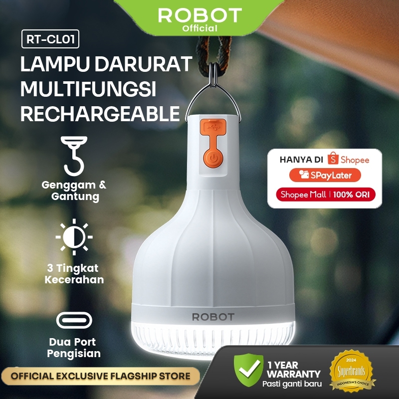 ROBOT Camping Lamp Multifungsi Rechargeable Portable Hangable 2400mAh Lampu Genggam Gantung Emergenc