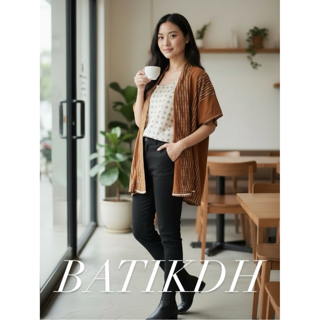 Batikdh Rompi Cardigan Outer Vest Bolero Lengan Pendek Wanita Modern Jumbo Allsize Jumputan Cap Hand
