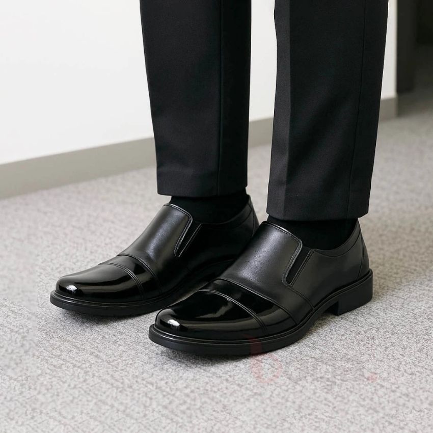 BOGA MK-37 Sepatu Pria Pantofel Kulit Hitam PDH Tanpa Tali Slip-on Hak - Full Black