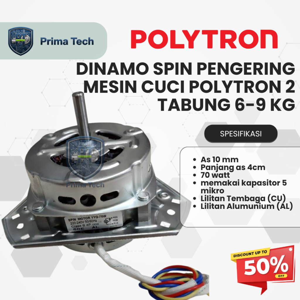Dinamo Spin Pengering Mesin Cuci Polytron 2 Tabung 6-9 Kg