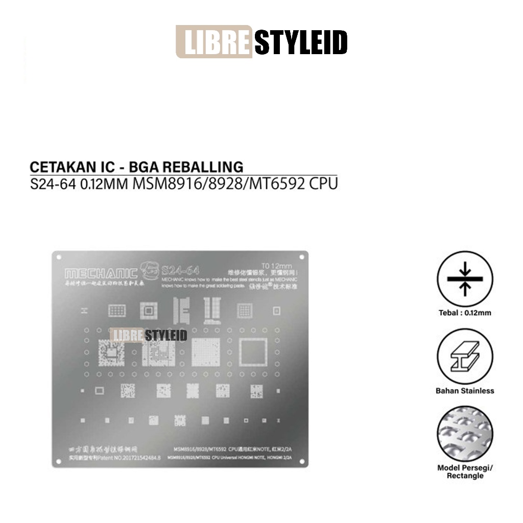 MECHANIC S24-64 CETAKAN IC 0.12MM MSM8916/8928/MT6592 CPU Universal Redmi NOTE/Redmi 2/2A ORIGINAL