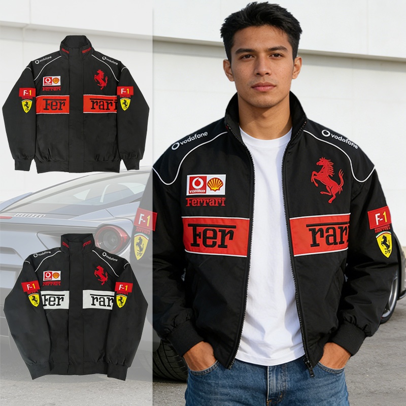 GTY Jacket Windbreaker Ferrari,Jaket Varsity Pria Vintage,Jeket Long Sleeve Parasut Olahraga