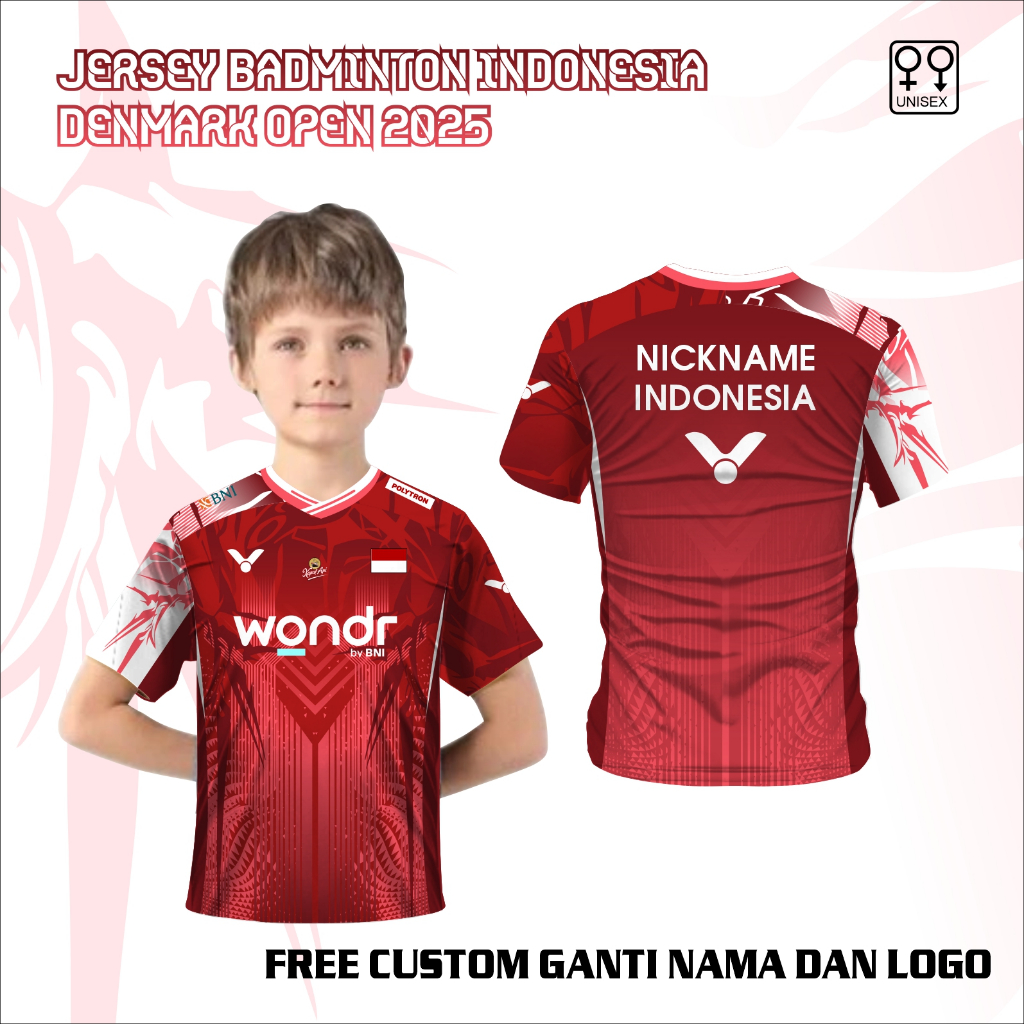 Jersey Badminton Denmark Open 2025 baju anak kaos olah raga bulu tangkis