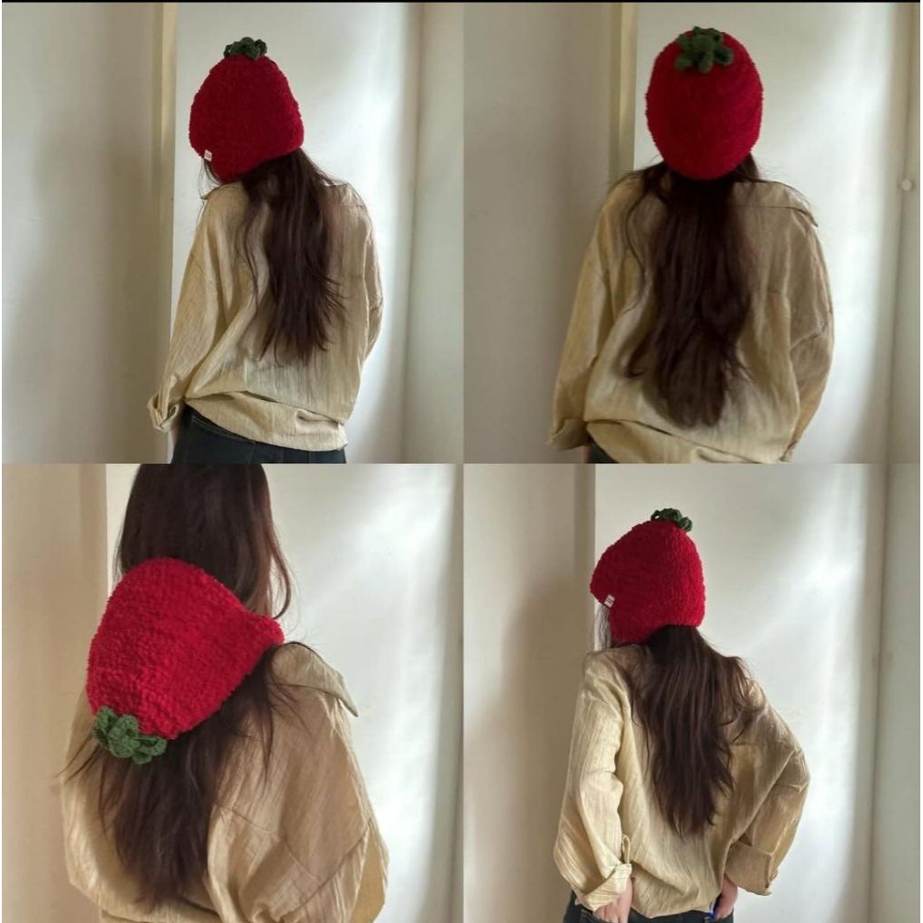 tomato fluffy earflap hat, handmade topi tomat