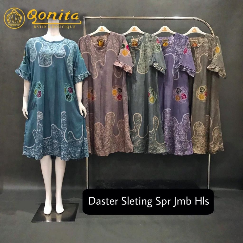 (LD 118-128) Daster Lengan Pendek Jumbo Busui Batik Qonita l Sleting Jumbo Adem Nyaman Rayon Premium