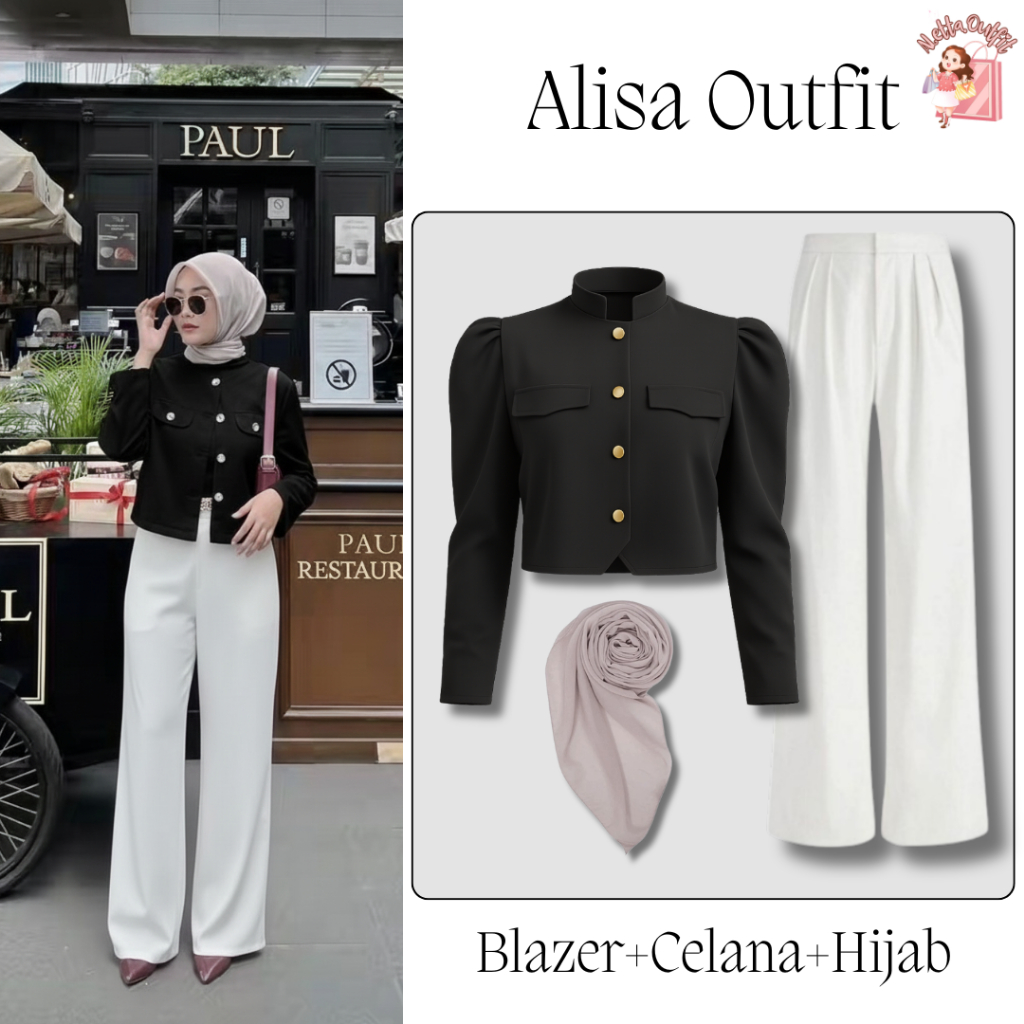 Outfit Set Daily Wanita Elegance 3in1 [Sonia Blazer+Celana Jennie+Hijab] OOTD cewek kekinian cocok b