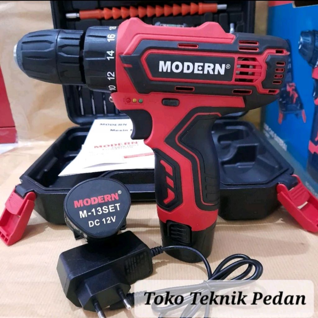 MODERN M13 BOR CORDLESS DRILL BATRE TANPA KABEL 2 BATERAI