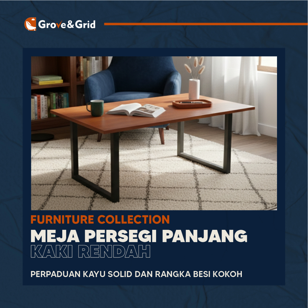 MEJA RAKIT - MEJA KAYU PORTABLE KAKI BESI KOTAK PENDEK 40 CM