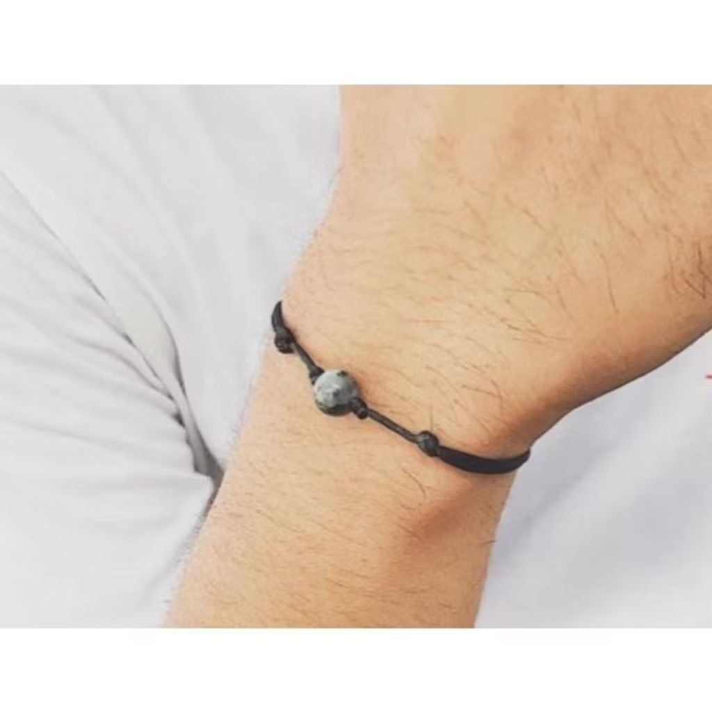 gelang simpul simpel batu alam natural labrador 10 mm tali hitam halus termurah