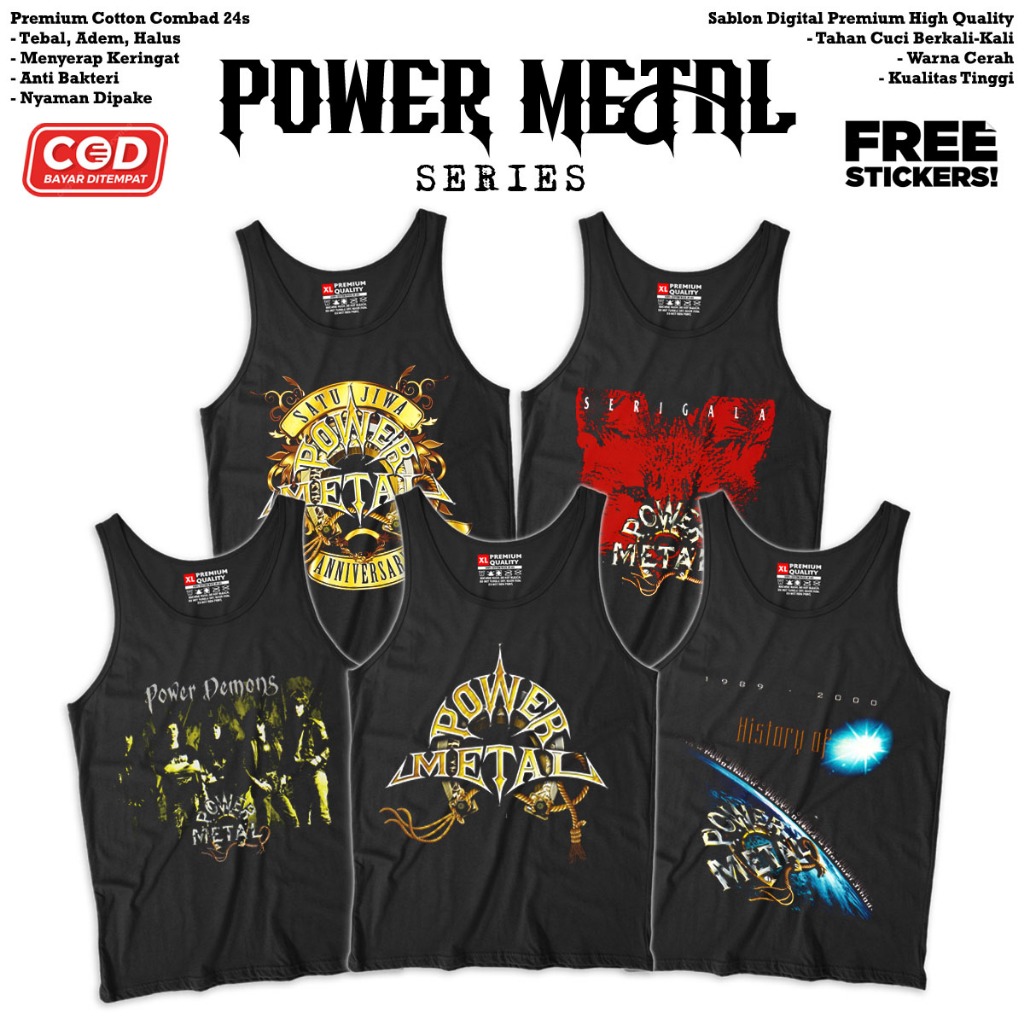 SyndicateMusicMerch Kaos Lekbong Pria POWER METAL Band | Baju Lekbong Power Metal bahan Katun Combad