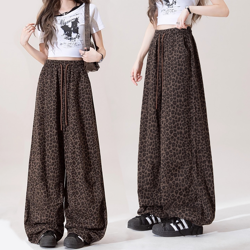 Celana Wide Leg Leopard Print – Bahan Lembut Nyaman, Style Bold Trendy OOTD Hangout Santai