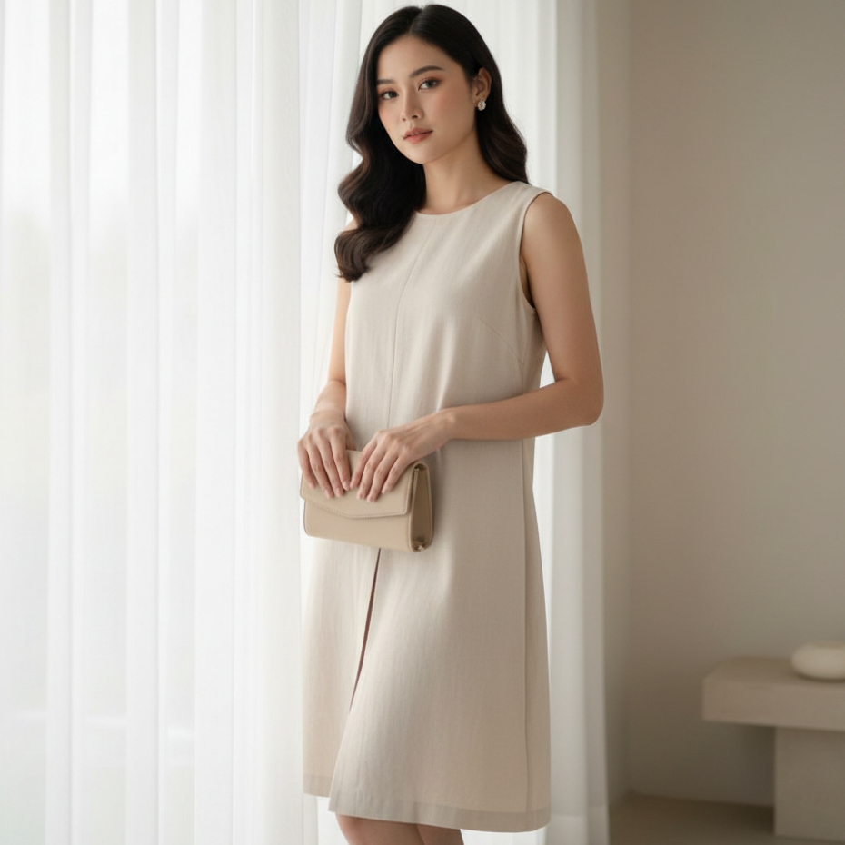 Keysha Daily Wear - Ezola Midi Dress Kutung Dress Wanita Korea Tanpa Lengan OOTD Fashion Remaja