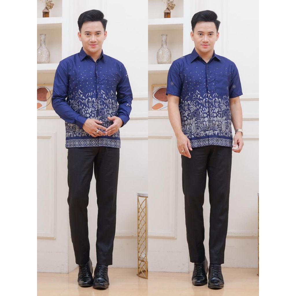 Naoera kemeja batik pria murah Medan # Biru
