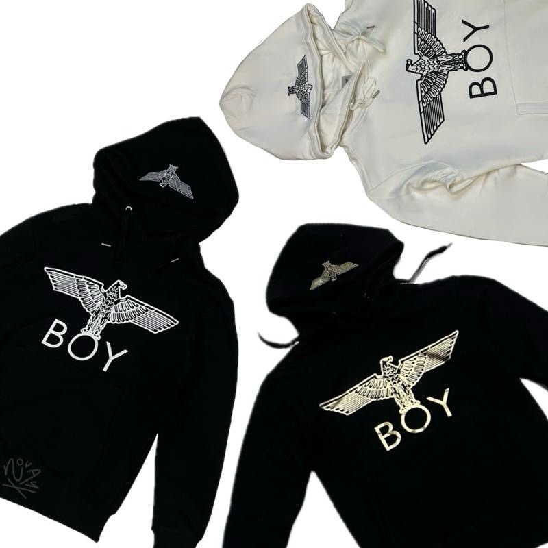 BOY London Eagle Scribble Hoodie Unisex Black White Casual Streetwear Pria Wanita Hitam
